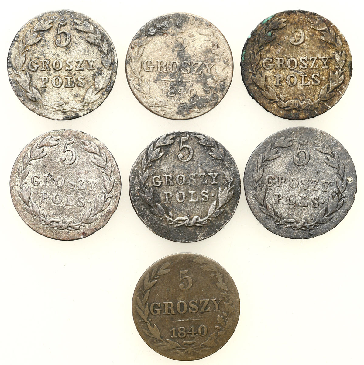 Polska XIX w./Rosja. 5 groszy 1818-1840, Warszawa, zestaw 7 monet